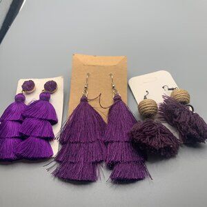 3ct Assorted Purple Tassel Earrings